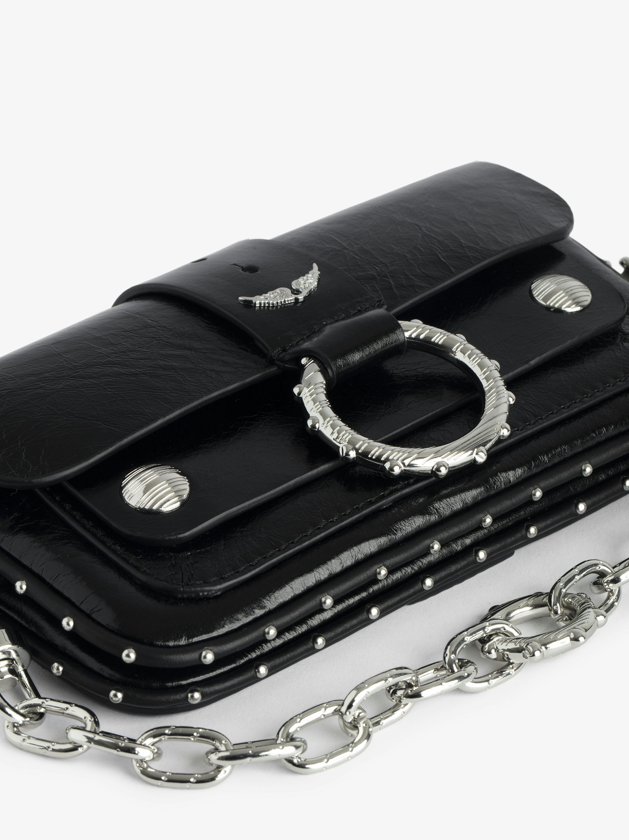 Kate Wallet Bag - Mini bag in vintage-effect leather with a metal ring and chain.